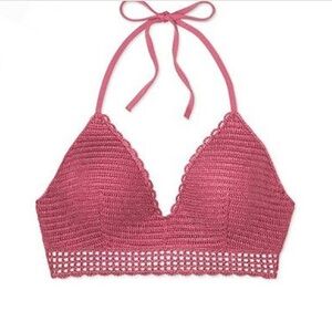 New Shade & Shore Women’s Crochet Bikini Top Size 38DD Mauve Halter Style NWT